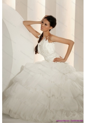 Cheap Beaded Strapless White Wedding Dresses with Ruffled Layers