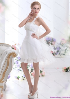 Cheap Halter Top Laced Bridal Gowns in White