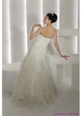 Cheap Strapless Ruffles and Appliques White Wedding Dresses for 2015