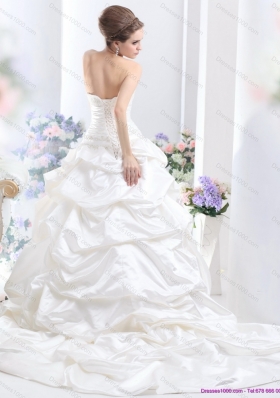 Cheap White Brush Train Bridal Dresses with Pick Ups and Sequins