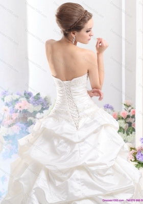 Cheap White Brush Train Bridal Dresses with Pick Ups and Sequins