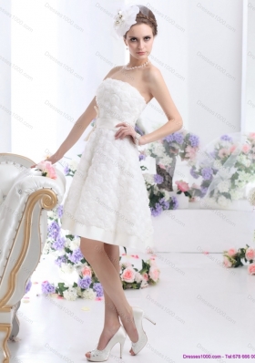 Cheap White Strapless Wedding Gowns with Bownot and Rolling Fowers