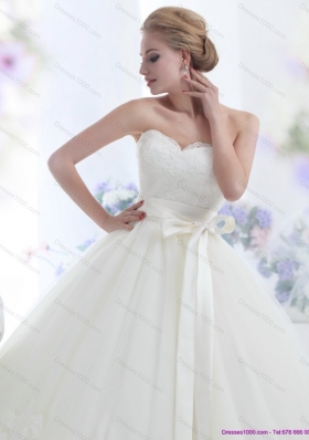 Cheap White Sweetheart Wedding Dresses with Hand Made Flowers