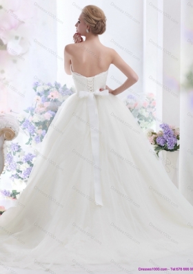 Cheap White Sweetheart Wedding Dresses with Hand Made Flowers