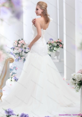 2015 Elegant One Shoulder Wedding Dress with Hand Made Flowers