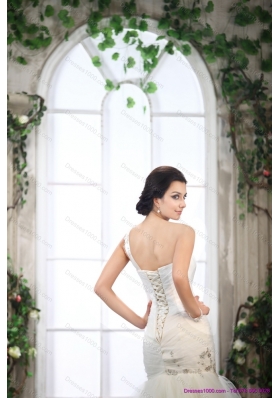 2015 Luxurious One Shoulder Wedding Dress with Beading and Ruching