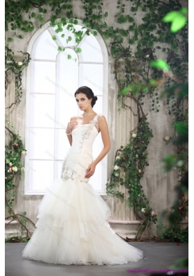 2015 Luxurious One Shoulder Wedding Dress with Beading and Ruching