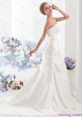 2015 One Shoulder Wedding Dresses with Ruching and Bowknot