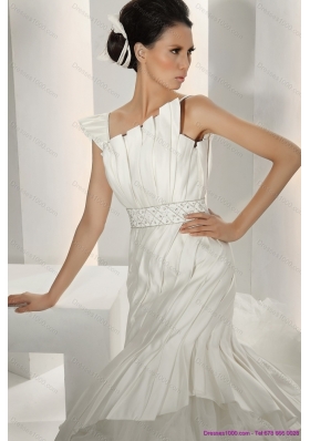 New Style 2015 Asymmetrical A Line Wedding Dress with Ruching and Ruffles