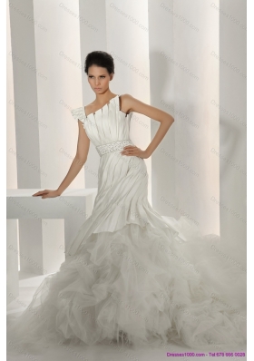 New Style 2015 Asymmetrical A Line Wedding Dress with Ruching and Ruffles