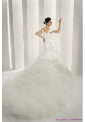 New Style 2015 Asymmetrical A Line Wedding Dress with Ruching and Ruffles