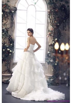 New Style 2015 Strapless Wedding Dress with Beading and Ruffles