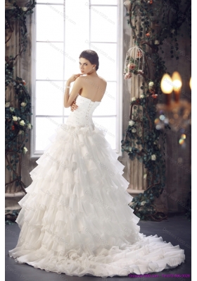 New Style 2015 Strapless Wedding Dress with Beading and Ruffles