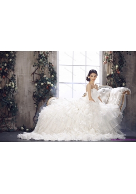 New Style 2015 Strapless Wedding Dress with Beading and Ruffles