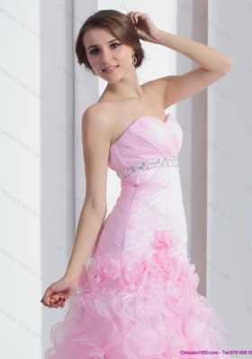 New Style Baby Pink Sweetheart Ruching Wedding Dresses with Ruffles and Beading