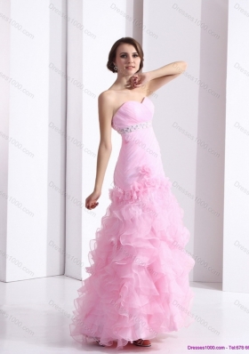 New Style Baby Pink Sweetheart Ruching Wedding Dresses with Ruffles and Beading