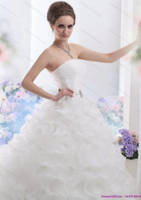 New Style White Strapless Ruffles and Ruching Wedding Gown for 2015