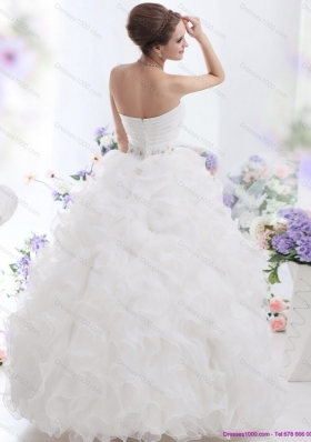 New Style White Strapless Ruffles and Ruching Wedding Gown for 2015