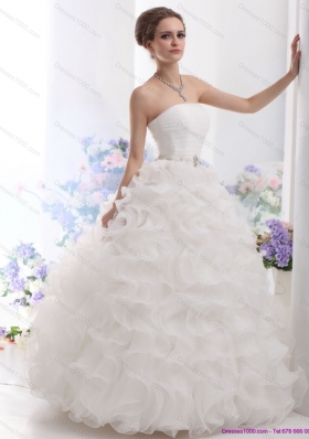 New Style White Strapless Ruffles and Ruching Wedding Gown for 2015