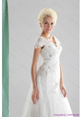 Perfect 2015 Beading and Lace Wedding Dress with Court Train