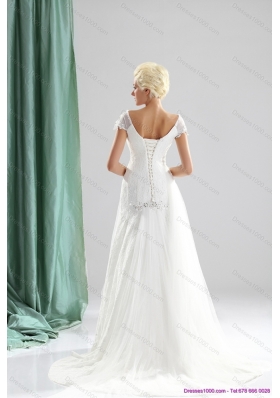 Perfect 2015 Beading and Lace Wedding Dress with Court Train