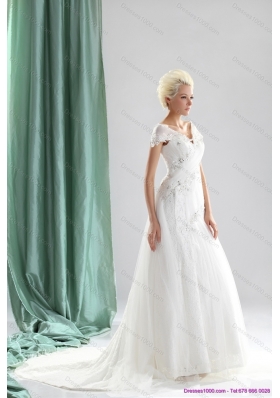 Perfect 2015 Beading and Lace Wedding Dress with Court Train