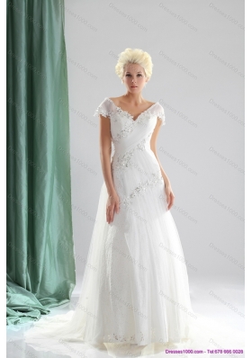Perfect 2015 Beading and Lace Wedding Dress with Court Train