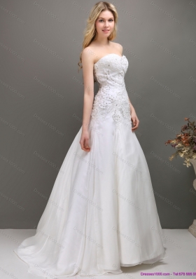 Perfect 2015 Sweetheart A Line Wedding Dress with Appliques and Beading