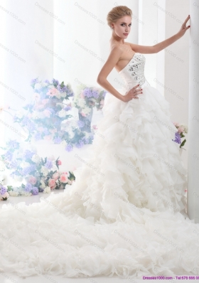 Sweetheart 2015 White Wedding Dresses with Rhinestones and Ruffles