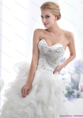 Sweetheart 2015 White Wedding Dresses with Rhinestones and Ruffles