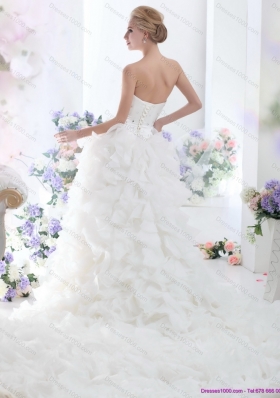 Sweetheart 2015 White Wedding Dresses with Rhinestones and Ruffles