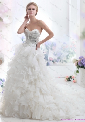 Sweetheart 2015 White Wedding Dresses with Rhinestones and Ruffles