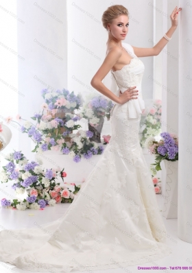 2015 Beautiful Strapless Lace White Wedding Mermaid Dress