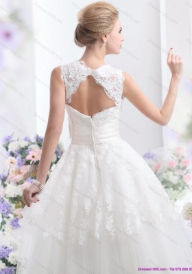 2015 Cute Scoop Ankle Length Wedding Dresses with Lace and Bowknot