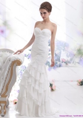 2015 Elegant Sweetheart Wedding Dress with Ruching and Ruffled Layers