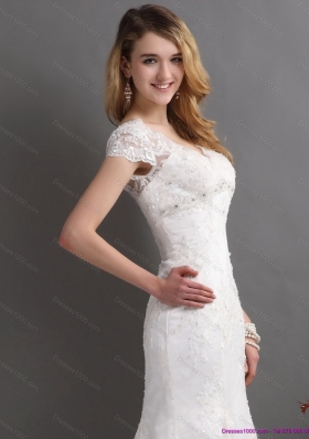 2015 Luxurious Bateau Wedding Dress with Lace and Beading