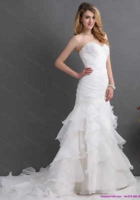 2015 Modest and Elegant Sweetheart Wedding Dress with Ruching and Ruffles