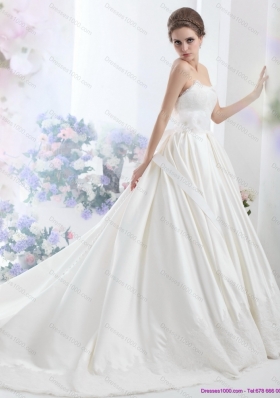 2015 Modest Sweetheart Wedding Dress with Lace and Sashes