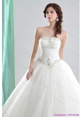 2015 New Style A Line Strapless Wedding Dress with Beading