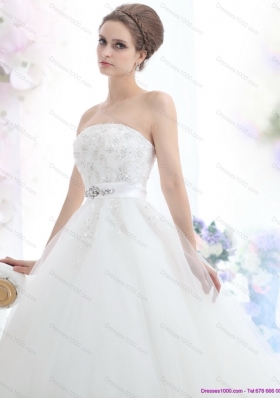 2015 New Style Strapless Beading Wedding Dress with Brush Train