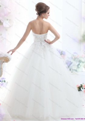 2015 New Style Strapless Beading Wedding Dress with Brush Train