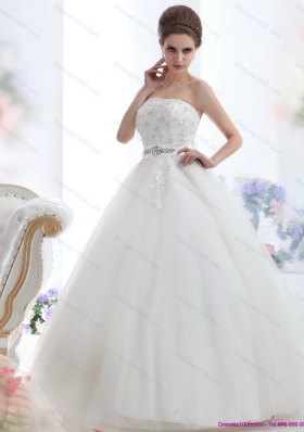 2015 New Style Strapless Beading Wedding Dress with Brush Train