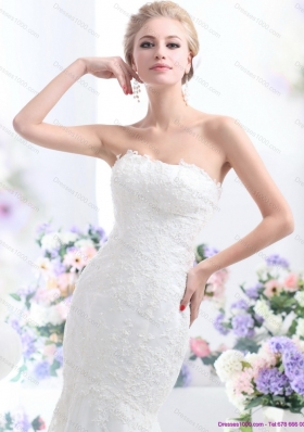 2015 New Style Strapless Mermaid Wedding Dress with Lace