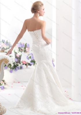 2015 New Style Strapless Mermaid Wedding Dress with Lace