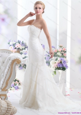 2015 New Style Strapless Mermaid Wedding Dress with Lace