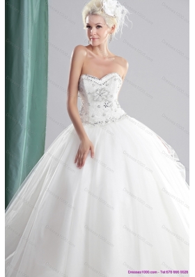 2015 New Style Sweetheart Beading Wedding Dress with Brush Train