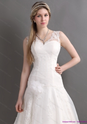 2015 Perfect A Line Wedding Dress with Lace and Hand Made Flowers