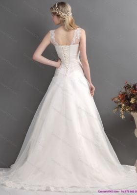 2015 Perfect A Line Wedding Dress with Lace and Hand Made Flowers