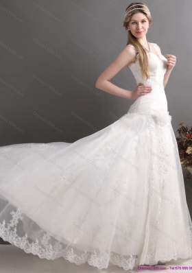 2015 Perfect A Line Wedding Dress with Lace and Hand Made Flowers