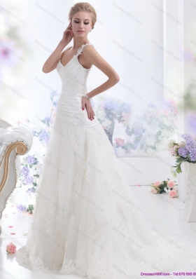 2015 The Super Hot One Shoulder Wedding Dress with Ruching and Lace